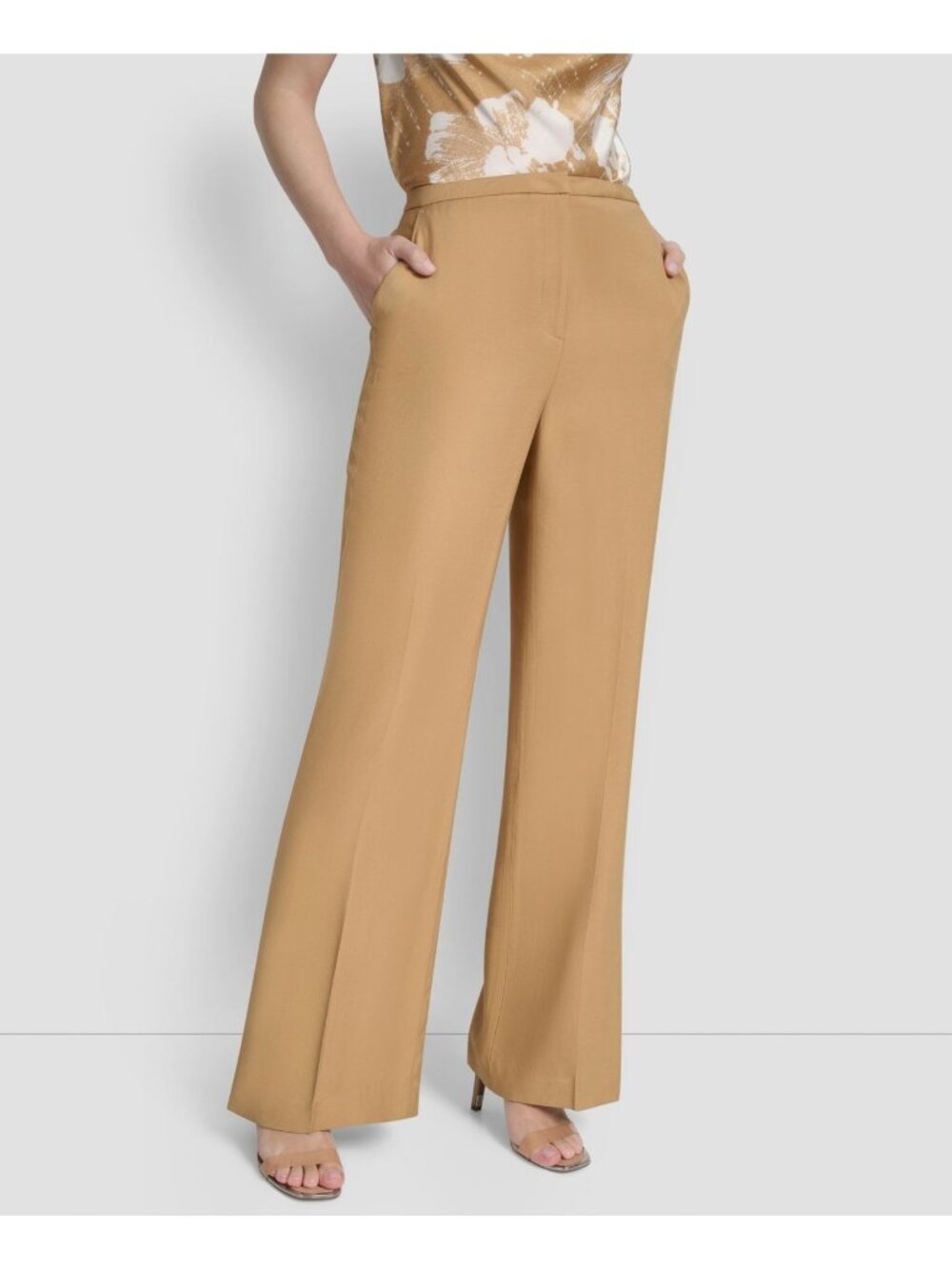 DKNY Women's High-Rise rayon Sueded Canvas Pocket Pants Light Brown Size 12 $99